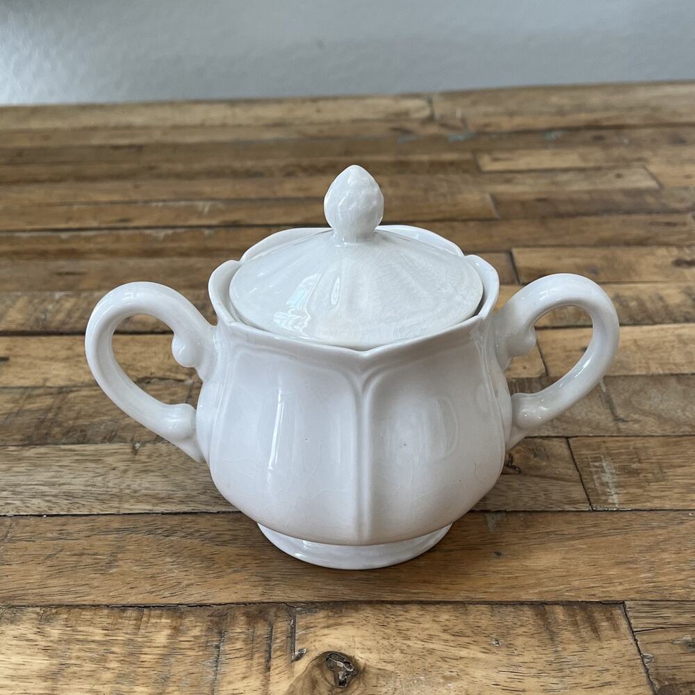 1970s Vintage Federalist Ironstone White Sugar Bowl 4238